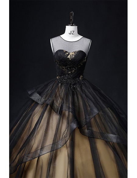 Unique Black Wedding Dress - Gold Accents & Corset Back Ball Gown