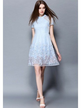 Baby Blue Chiffon Beading Short Wedding Guest Dress Gemgrace