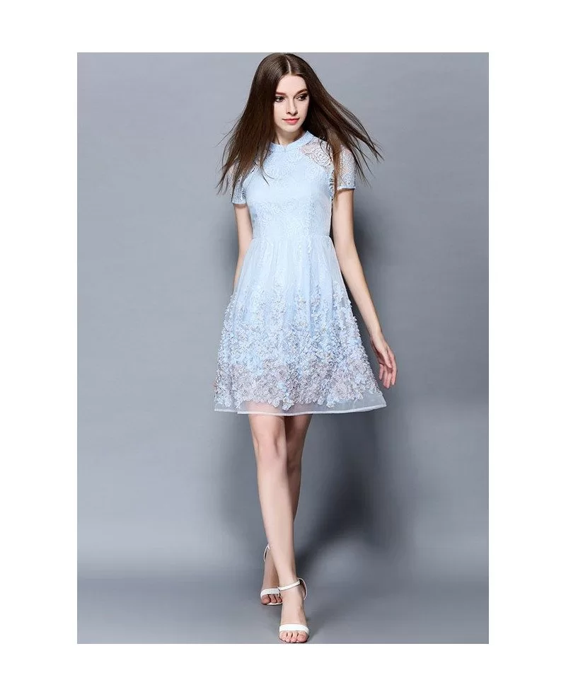 Baby Blue Lace Short Wedding Guest Dress GemGrace