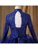 Royal Blue Wedding Dress Long Sleeve - Beautiful Lace Ball Gown For Bride