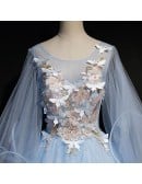 Fairytale Sky Blue Long Sleeve Wedding Gown - Elegant Bridal Dress With Butterfly Details