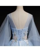Fairytale Sky Blue Long Sleeve Wedding Gown - Elegant Bridal Dress With Butterfly Details