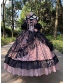 Gothic Black & Pink Ball Gown Wedding Dress | Victorian Corset With Strappy Corset