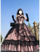 Gothic Black & Pink Ball Gown Wedding Dress | Victorian Corset With Strappy Corset