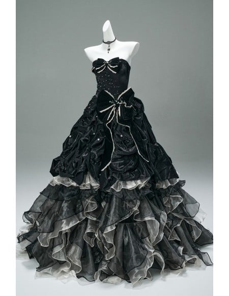 Dramatic Black Ruffled Wedding Dress | Victorian Inspired Corset Ball Gown For Bride