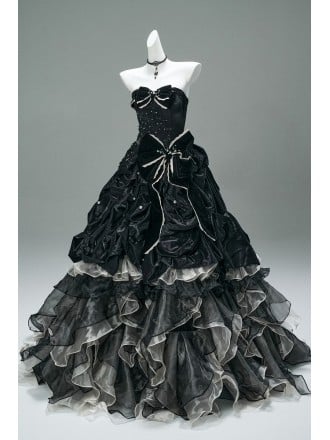 Dramatic Black Ruffled Wedding Dress | Victorian Inspired Corset Ball Gown For Bride