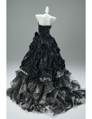 Dramatic Black Ruffled Wedding Dress | Victorian Inspired Corset Ball Gown For Bride