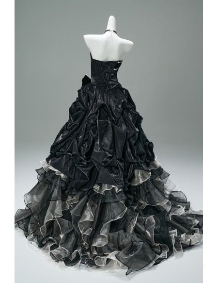 Dramatic Black Ruffled Wedding Dress | Victorian Inspired Corset Ball Gown For Bride