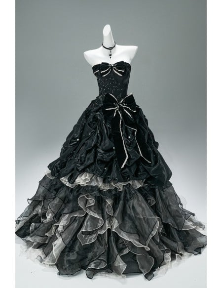 Dramatic Black Ruffled Wedding Dress | Victorian Inspired Corset Ball Gown For Bride