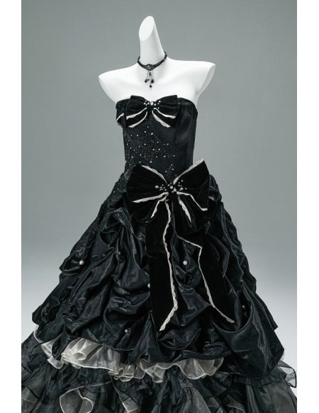 Dramatic Black Ruffled Wedding Dress | Victorian Inspired Corset Ball Gown For Bride