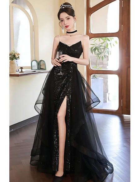 Stunning Long Black Sparkle Wedding Dress - Formal Evening & Event Gown