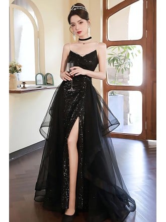 Stunning Long Black Sparkle Wedding Dress - Formal Evening & Event Gown