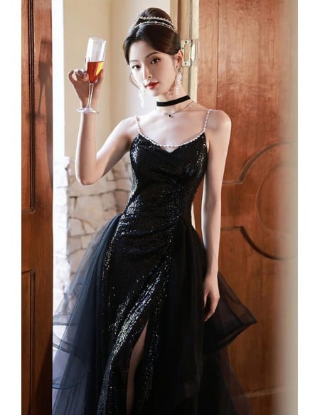 Stunning Long Black Sparkle Wedding Dress - Formal Evening & Event Gown