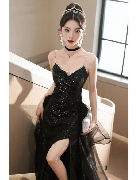 Stunning Long Black Sparkle Wedding Dress - Formal Evening & Event Gown