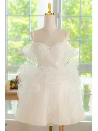 Ethereal White Homecoming Dress With Floral Embroidery And Ruffled Tulle Skirt Short Length For Prom
