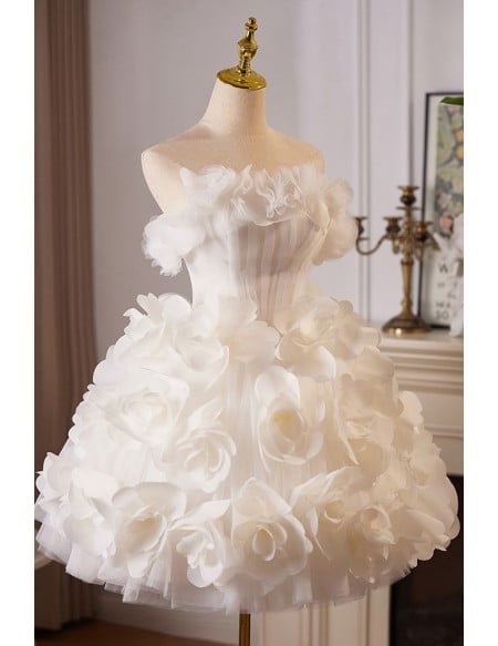 Elegant White Bridal Gown With Off Shoulder Design And Volume Ruffles For Wedding Ceremony