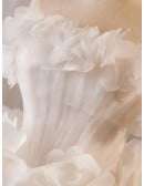 Elegant White Bridal Gown With Off Shoulder Design And Volume Ruffles For Wedding Ceremony
