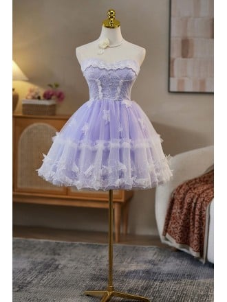 Adorable Lavender Short Homecoming Dress With Sweetheart Neckline And Ruffled Layers