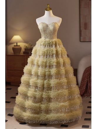 Luxurious Lime Green Ball Gown Prom Dress With Beaded Sweetheart Neckline And Ruffled Layers