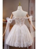 Ethereal White Lace Short Homecoming Dress With Off The Shoulder Sleeves For Prom