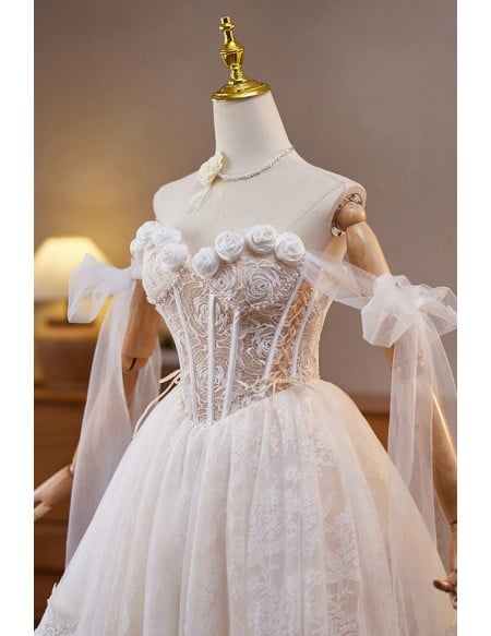 Ethereal White Lace Short Homecoming Dress With Off The Shoulder Sleeves For Prom