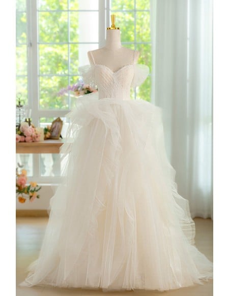 Elegant White Wedding Dress With Beaded Lace Bodice And Ruffled Tulle Skirt Long Length For Prom