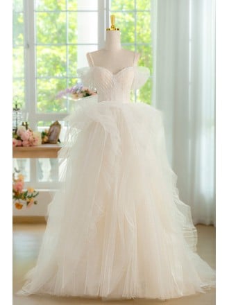 Elegant White Wedding Dress With Beaded Lace Bodice And Ruffled Tulle Skirt Long Length For Prom