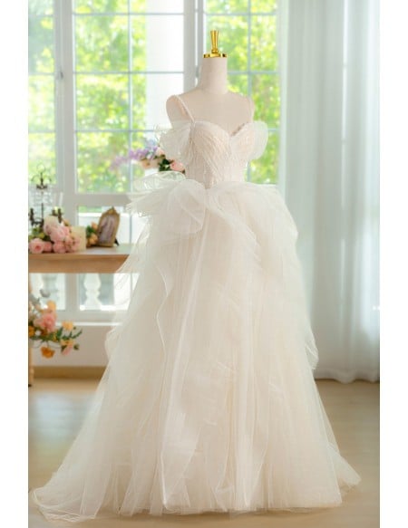 Elegant White Wedding Dress With Beaded Lace Bodice And Ruffled Tulle Skirt Long Length For Prom