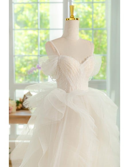 Elegant White Wedding Dress With Beaded Lace Bodice And Ruffled Tulle Skirt Long Length For Prom