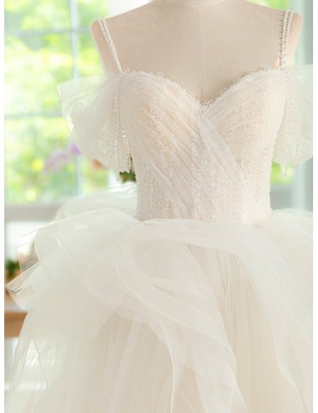 Elegant White Wedding Dress With Beaded Lace Bodice And Ruffled Tulle Skirt Long Length For Prom