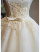 Off Shoulder Champagne Prom Dress With Gold Embroidery And Tulle Skirt Short Length For Homecoming