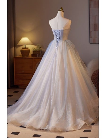 Elegant Light Blue And White Formal Dress With Beaded Sweetheart Neckline And Flowing Tulle Skirt Long Length For Prom