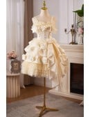 Retro Lolita Champagne Homecoming Dress With Ruffled Layers And Floral Embellishments Short Length For Prom