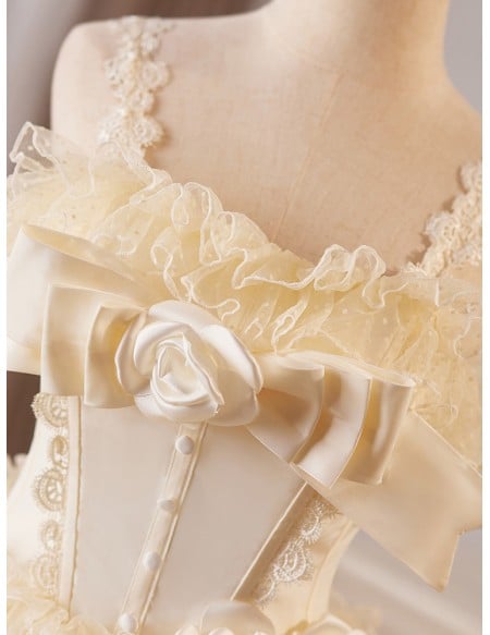Retro Lolita Champagne Homecoming Dress With Ruffled Layers And Floral Embellishments Short Length For Prom