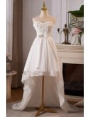 Graceful White High Low Wedding Dress With Lace Embroidery Sweetheart Neckline And Flowy Skirt For Brides
