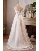 Graceful White High Low Wedding Dress With Lace Embroidery Sweetheart Neckline And Flowy Skirt For Brides