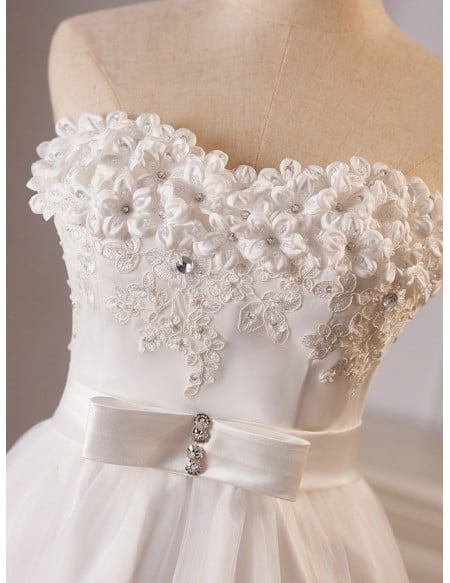 Graceful White High Low Wedding Dress With Lace Embroidery Sweetheart Neckline And Flowy Skirt For Brides