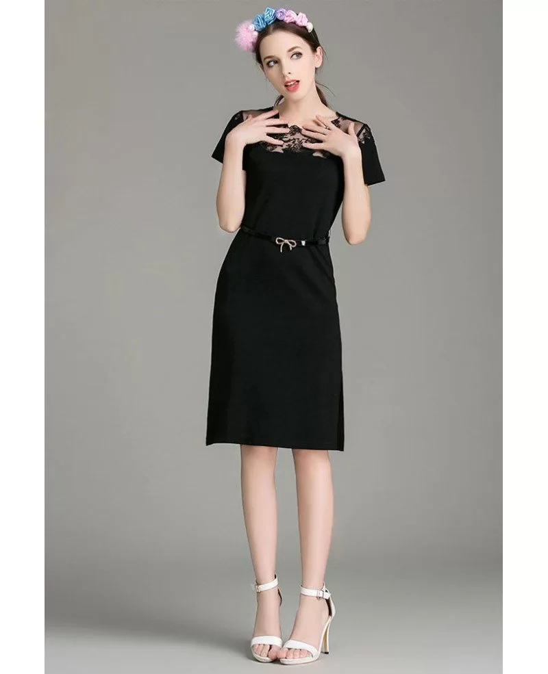 Embroidered Knee-Length Little Black Dress -GemGrace Embroidered Knee-Length Little Black Dress -GemGrace