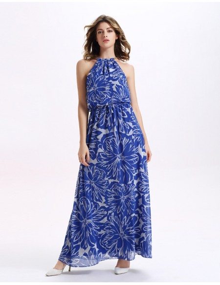 white christmas dresses High Neck Flower Print Maxi Dress – HAREM's Brides main image 0