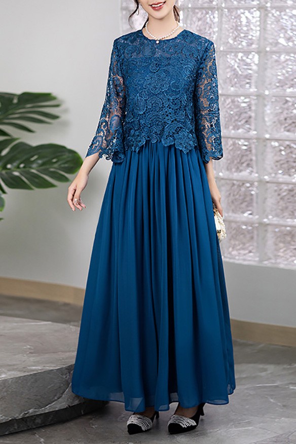 marine dress blue Ink Blue Corset Prom Dress - Satin and Lace main image 1