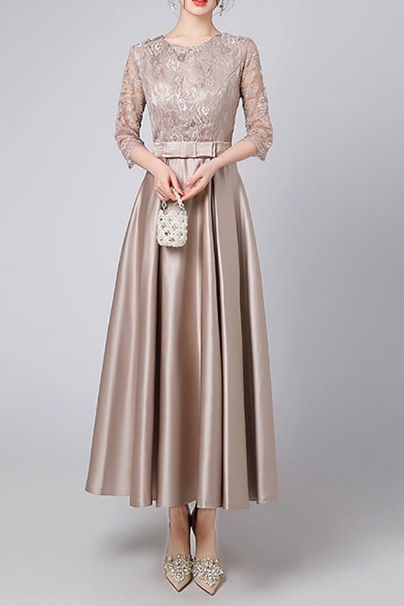 white christmas dresses ZAPAKA Women Elegant Champagne Mother of the Bride Dress Long Sleeves A  Line V Neck Pleated Wedding Guest Dress – Zapaka CA main image 0