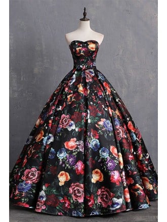 Unique Floral Prints Long Ballgown Prom Dress Sweetheart