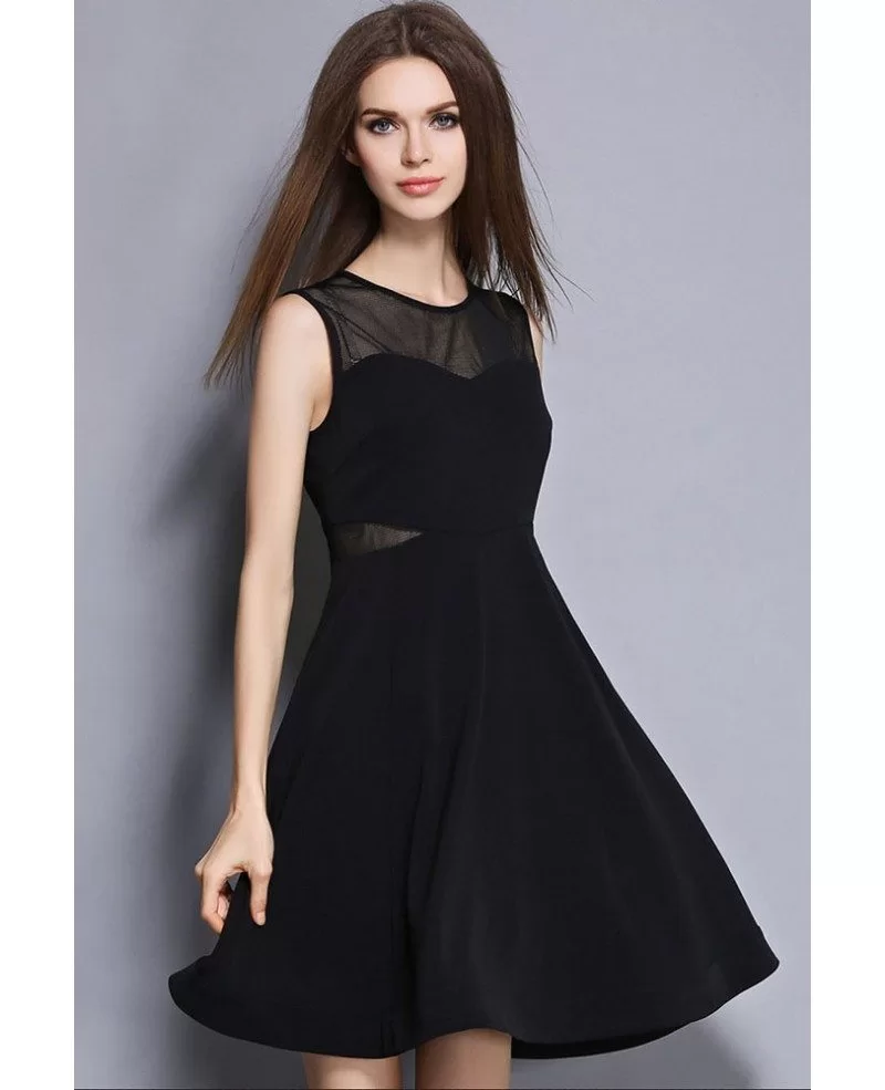 Sleeveless A-Line Tulle Little Black Dress -GemGrace