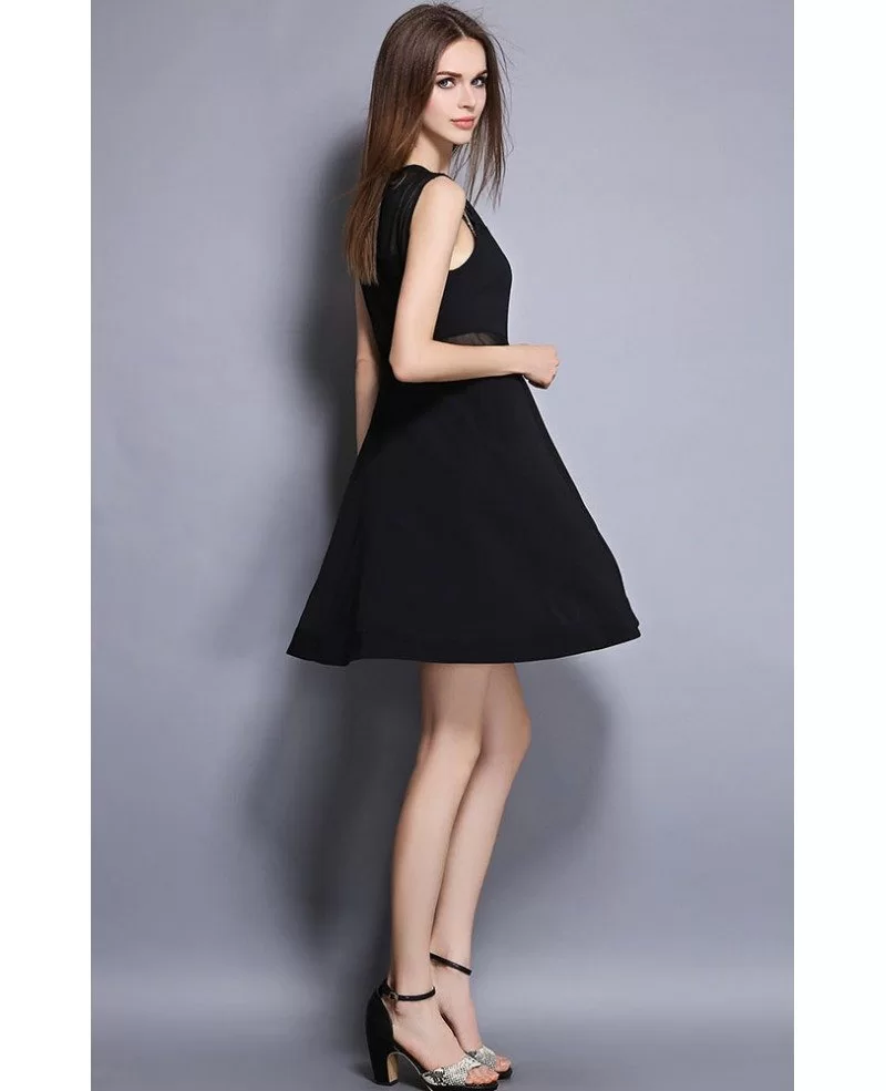 Sleeveless A-Line Tulle Little Black Dress -GemGrace