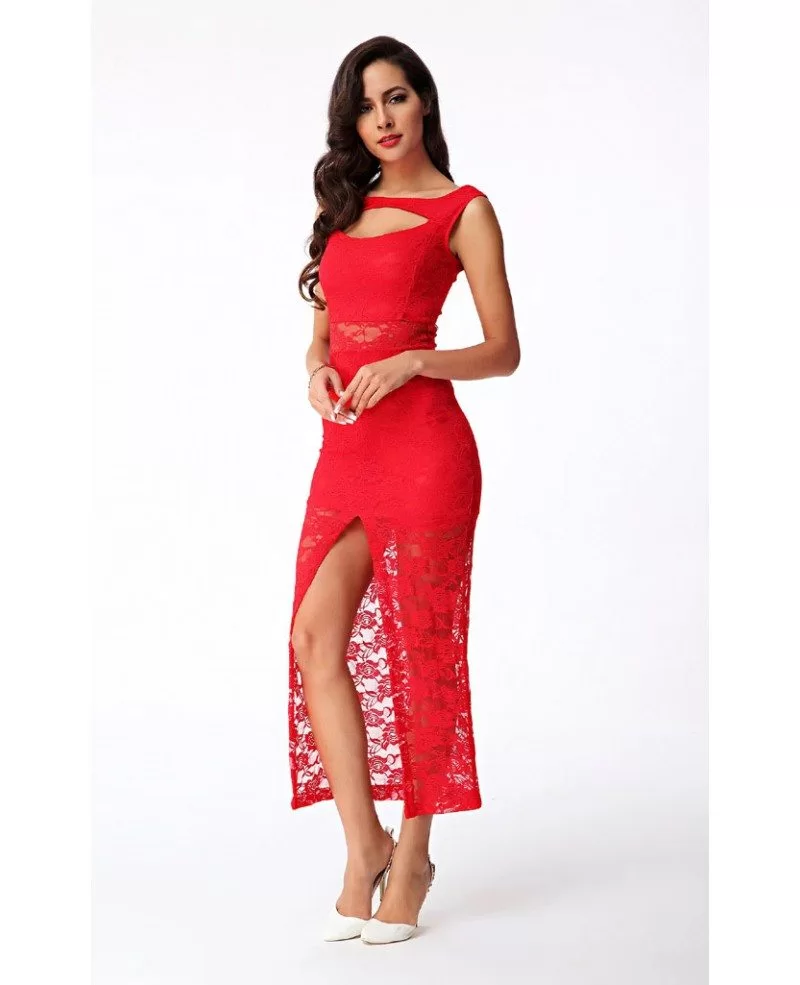 Sexy Sheath Lace Slit Dress -GemGrace Sexy Sheath Lace Slit Dress -GemGrace