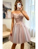 Special Ball-gown Off-the-shoulder Short Tulle Homecoming Dress With Appliques Lace