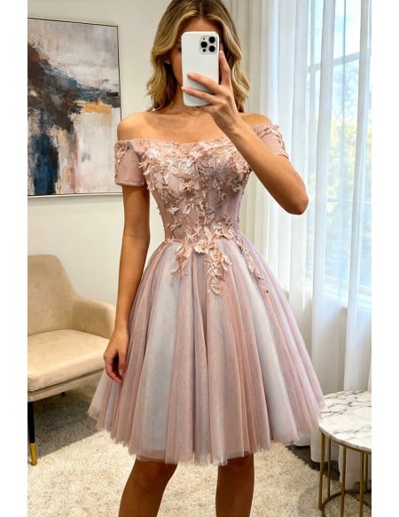 Special Ball-gown Off-the-shoulder Short Tulle Homecoming Dress With Appliques Lace