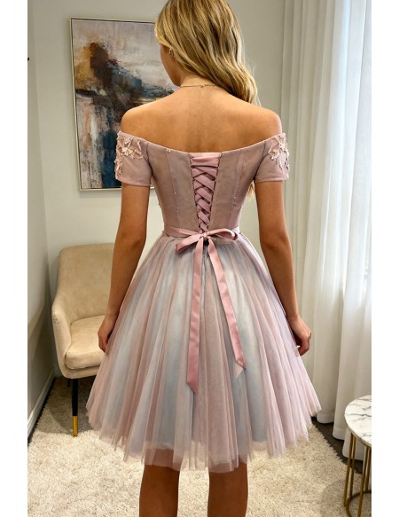 Special Ball-gown Off-the-shoulder Short Tulle Homecoming Dress With Appliques Lace