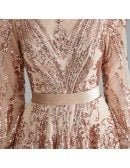 Sparkly Gold Sequin Lace Ball Gown Prom Dress With Long Sleeves