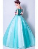 Off Shoulder Aqua Blue Prom Dress Ball Gown With Special Lace